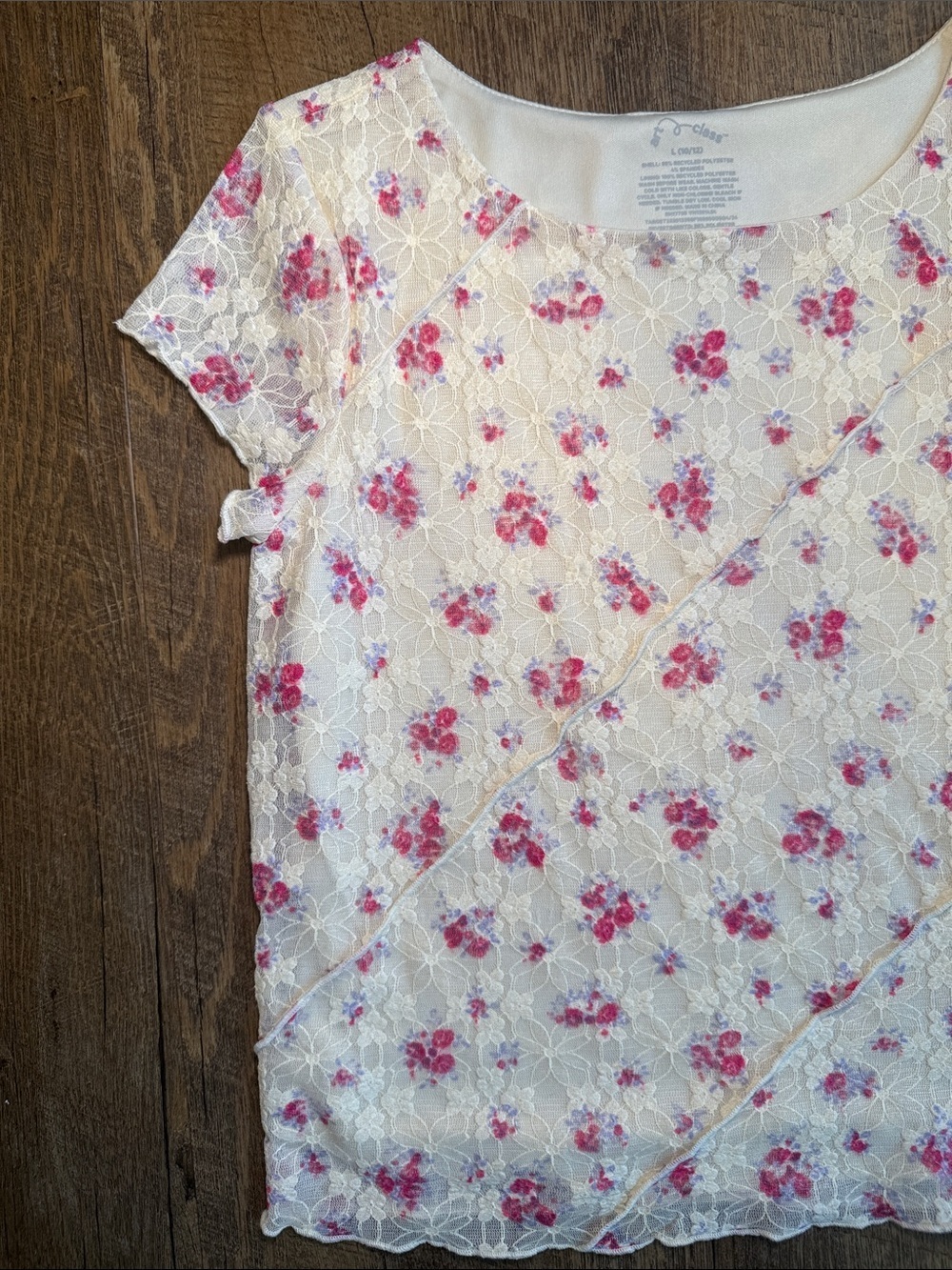 NWT Art Class Girls Cream Lace Top with Pink Floral Print Size Large 10/12 - Picture 2 of 8